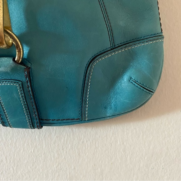 Coach Small Aqua Blue Leather Shoulder Bag with Gold Hardware - Picture 9 of 9